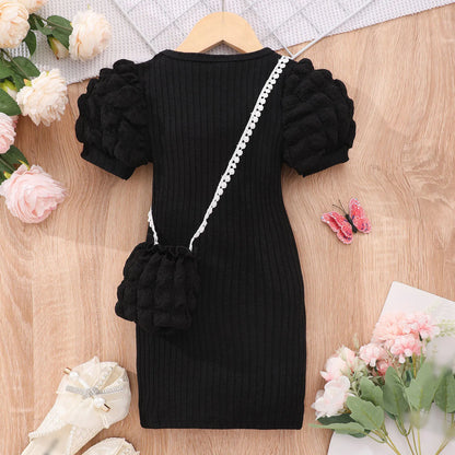 2025 Midi Dress Kids Girl Clothes Summer Short Sleeve Baby Girl Bodycon Dress Party Children Wrap Tight Dress 3 4 5 6 7 8 Years