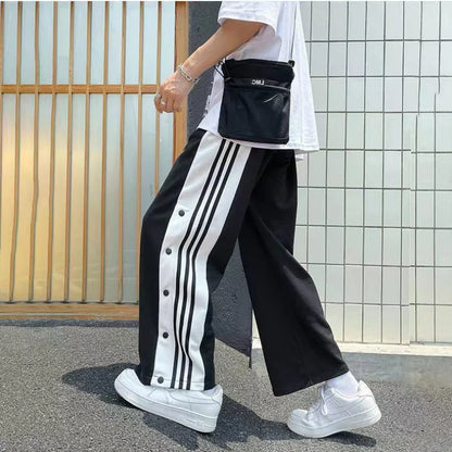 Row Button Pants Men's Loose All-Match Trendy Straight Pu Shuai Fried Street Special-Interest Design Senior American Stylohyoid