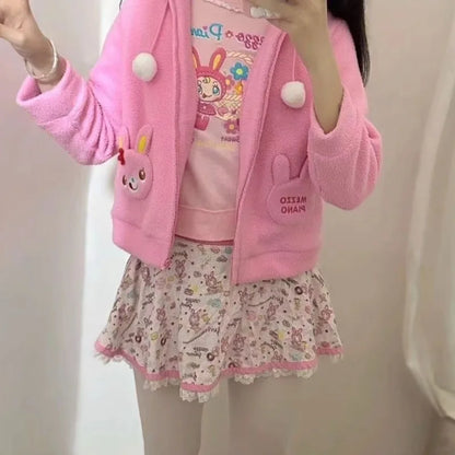 Neploe Harajuku Kawaii Vintage Print Lace Skirts Y2k High Waist Ruched Cake Skirt for Women 2025 Summer New Faldas Mujer