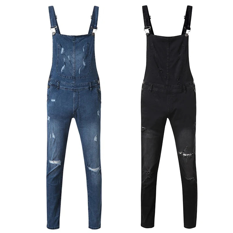 New Fashion Men's Jeans Overalls High Street Ripped Denim Jumpsuits Hip Hop Men Cargo Bib Pants Cowboy Male Jean Dungarees 2025