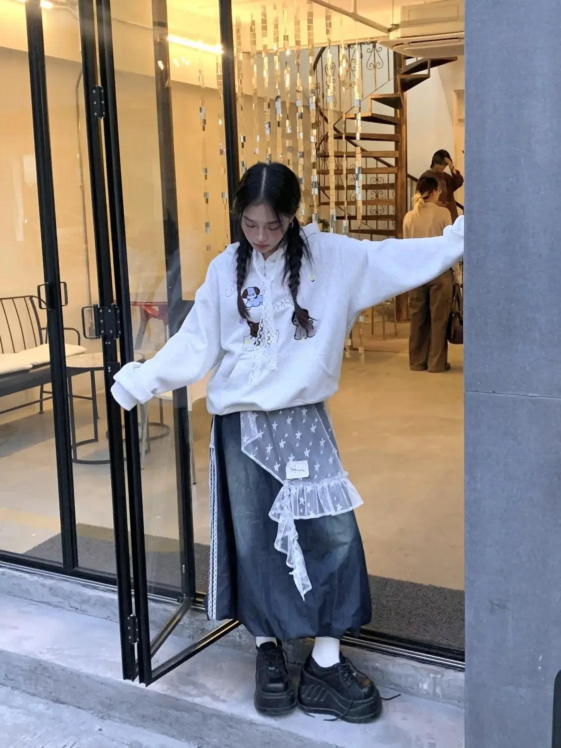 Fashion Star Gauze Sweet Irregular Chic Women Skirts Japanese Y2k Aesthetic Split Skirt Vintage Casual Lace Ruffled Fairy Faldas