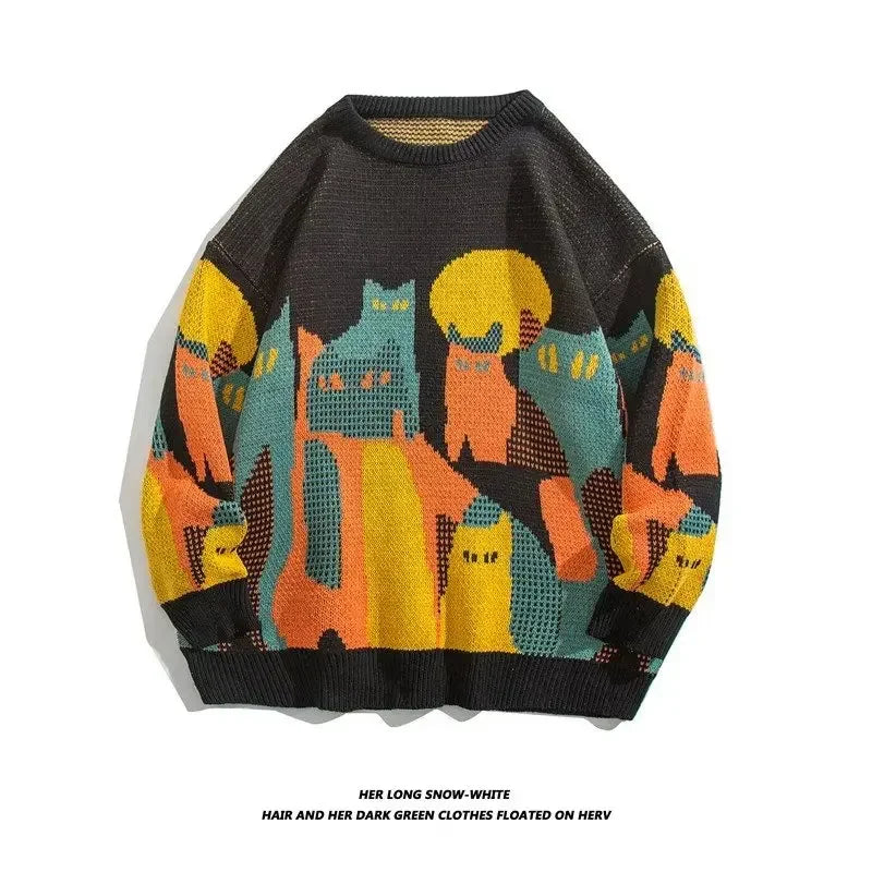 Men Spring Oversized Harajuku Sweater Vintage Cartoon  Anime Knitted Men's Rock Hip Hop Rap Pullover Women Home Fashion Sweater