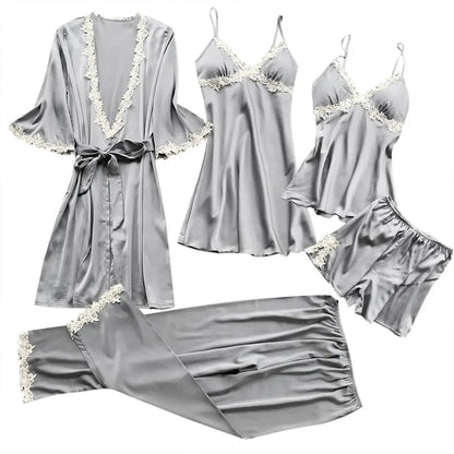 2025 Five-Piece Pajamas Women's Summer Half Sleeve Bridal Gown Plus Size Home wear Nightgown Bathrobe European and American