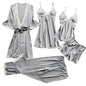 2025 Five-Piece Pajamas Women's Summer Half Sleeve Bridal Gown Plus Size Home wear Nightgown Bathrobe European and American