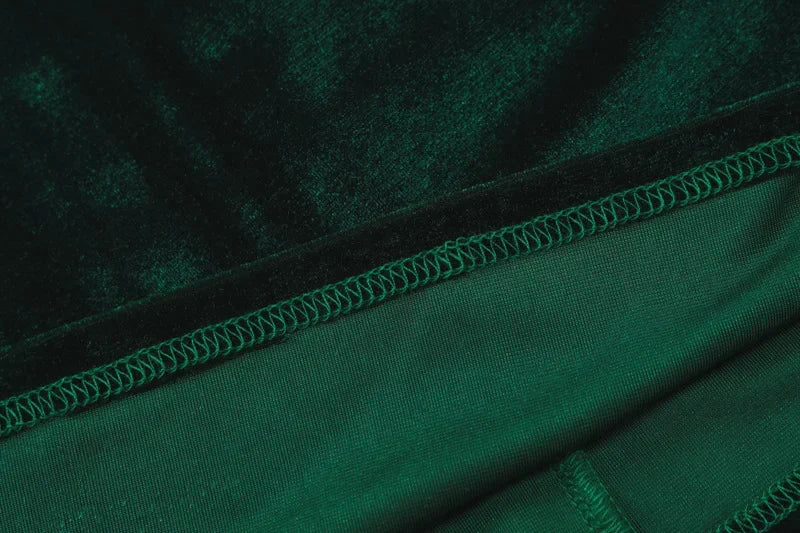 BWQ 2025 Spring Summer Velvet Long Sleeve Midi Dress For Women Ruched Long Dress Elegant Party Clothes Evening Green Outfits