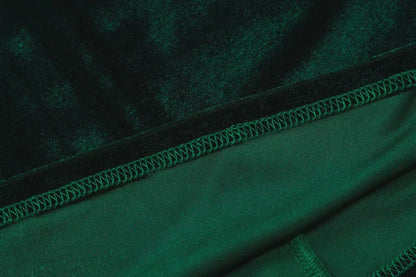 BWQ 2025 Spring Summer Velvet Long Sleeve Midi Dress For Women Ruched Long Dress Elegant Party Clothes Evening Green Outfits