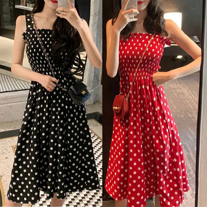 Women's Dresses 2025 Summer Fashion Loose None Sleeve Polka Dot Shoulder Plus Size Casual Dress Sexy Dress