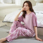 Cotton Womens Pajamas Sets Long Pants Leisure Woman's Sleepwear Ladies Elegant Lattice Printing Pajama Girls Homeware Suit