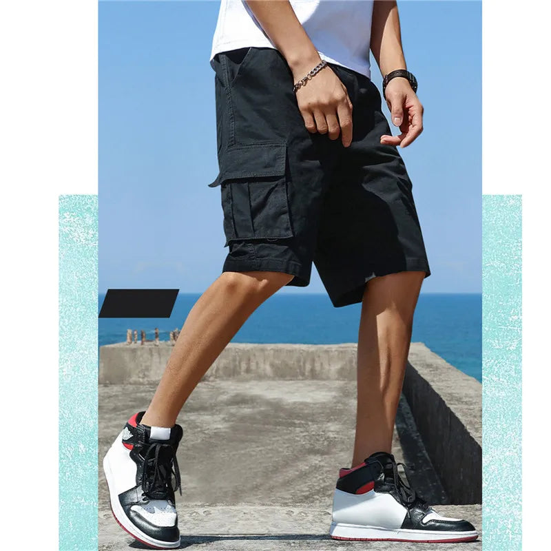 2025 New Summer Men Trend Cargo Shorts Men's Letter Print Pocket Shorts Fashion Casual Straight Shorts Male Ropa Hombre