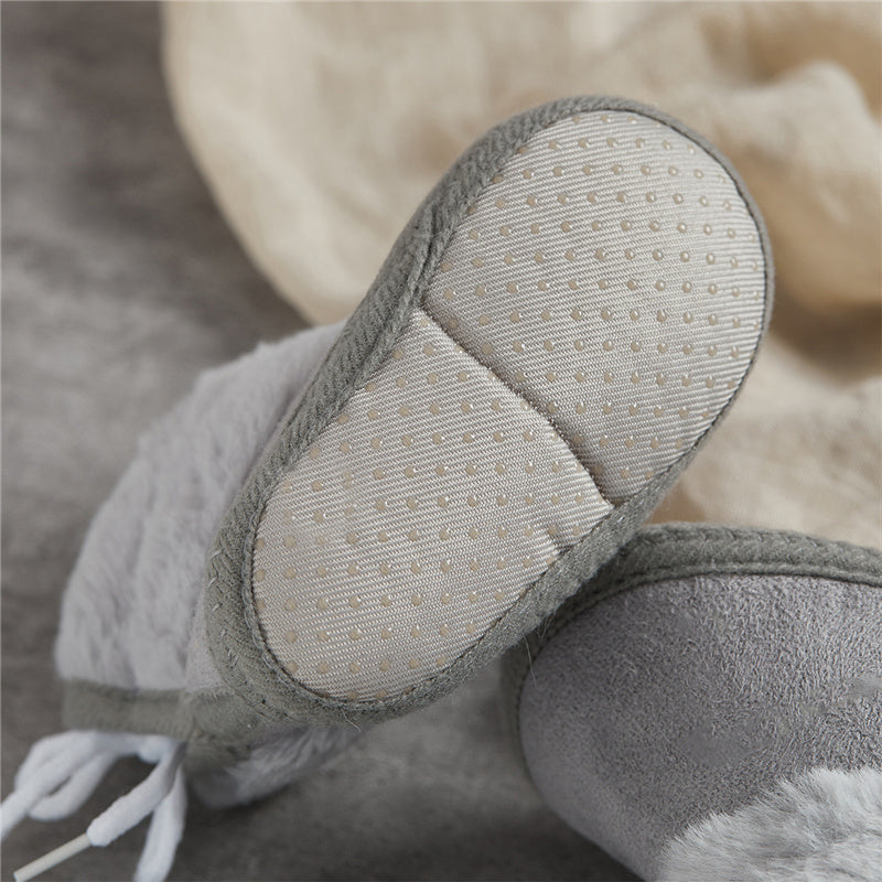 Suefunskry Toddler Baby Girls Boys Boots Winter Warm Soft Sole Fluffy Lace up Boots Cute Plush Pom Decoration Non Slip Shoes