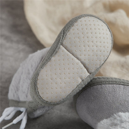 Suefunskry Toddler Baby Girls Boys Boots Winter Warm Soft Sole Fluffy Lace up Boots Cute Plush Pom Decoration Non Slip Shoes