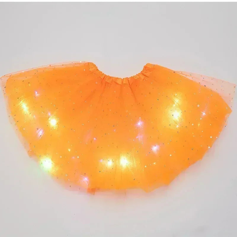 LED Glowing Light  Women Tulle star Skirt Short Tutu Mini Skirt Adult Fancy Ballet Dancewear Party Costume Ball Gown Mini skirt