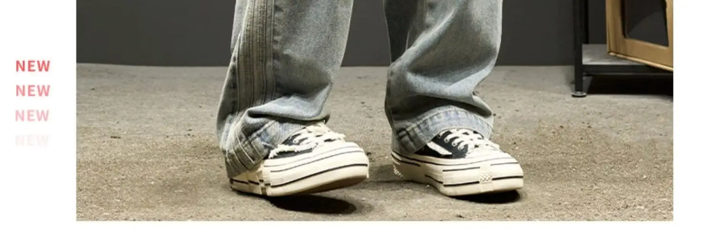 New American Retro Black Straight-leg Jeans For Men High-street Washed Fashionable Loose Wide-leg Floor-length Trousers Clothing