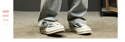 New American Retro Black Straight-leg Jeans For Men High-street Washed Fashionable Loose Wide-leg Floor-length Trousers Clothing