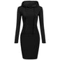 Autumn Winter Warm Sweatshirt Long-sleeved Dress Woman Clothing Hooded Collar Pocket Simple Casual lady Dress Vesdies Sweatshirt