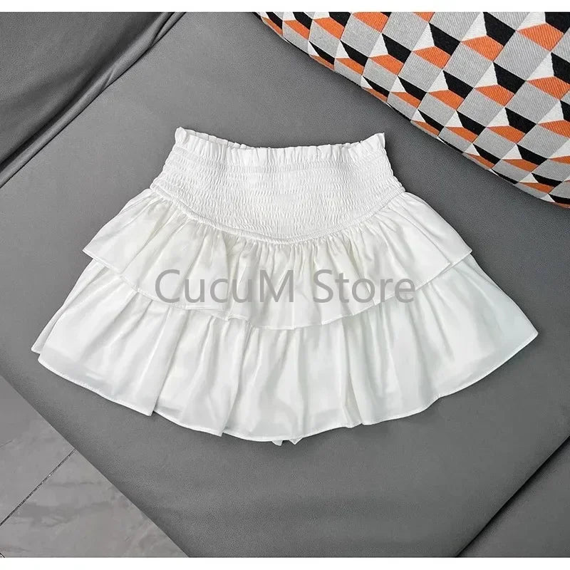 Sweet Cake Skirt Women's Ruffles Casual Simple Short Mini White Chiffon Skirt Black Korean New 2025 Puffy Ballet Style Skirts