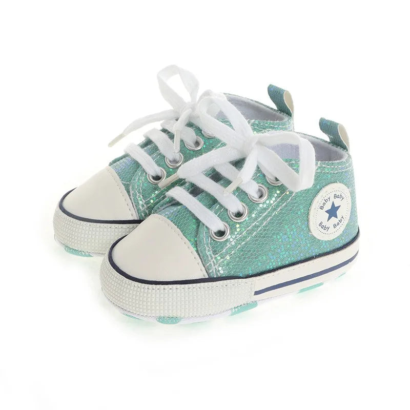 Baby Shoes Bling Canvas Infant Baby Girls Shoes Lace-up Comfortable Boy Sneaker Soft Sole Anti-slip Toddler First Walkers