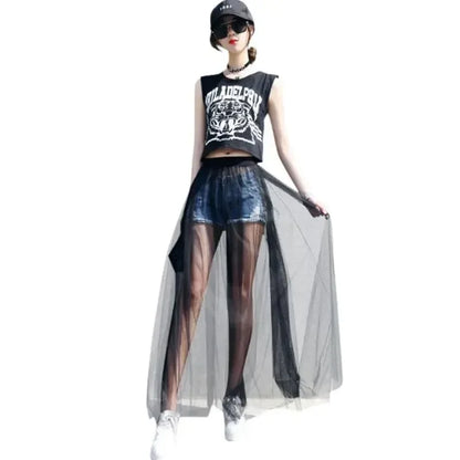 Women's Perspective Mesh Half Skirt Single Layer Long Skirt