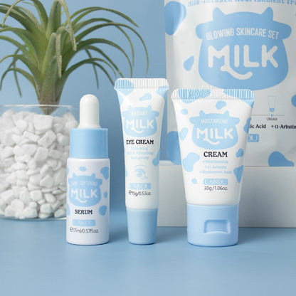 LAIKOU Milk Glowing Trio Set Deep Nourishment Kit Hydrating Skincare Non-Greasy Serum Eye Cream Moisturizer Gift Set