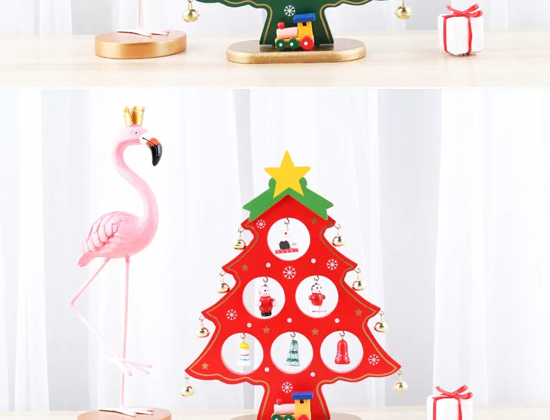 Holiday Tabletop Décor Carved Wood Xmas Tree 6 Hole Centerpiece for Mantel Scene Christmas Village Diorama Craft Ornament