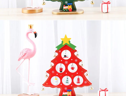 Holiday Tabletop Décor Carved Wood Xmas Tree 6 Hole Centerpiece for Mantel Scene Christmas Village Diorama Craft Ornament