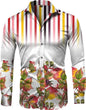 Fashion Irregular Plaid Flower Print Men's Long Sleeve Shirt Casual Party Street Hawaiian Polo Collar Shirt