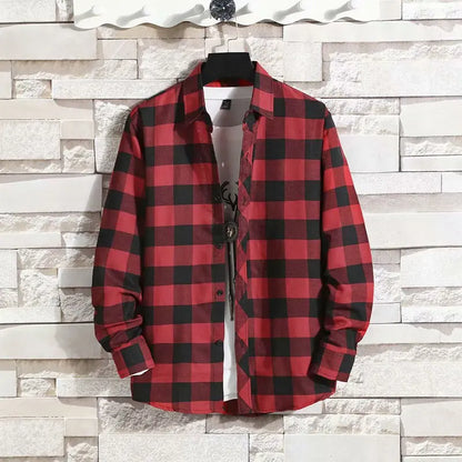 Spring New Korean Style Plaid Shirts Men's Handsome Long-sleeved Loose Casual All-matching Shirt Coats 2025 Trend Men's Clothing