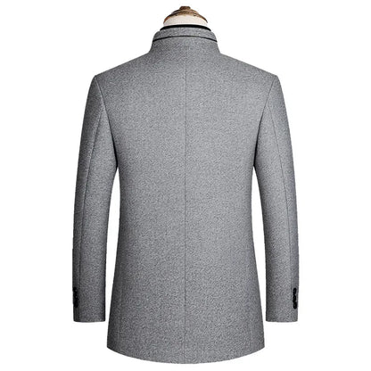 Men's Woolen Coat 2025 Autumn/Winter New Cotton Thickened Single Breasted Standing Collar Wool Blend Male Jacket