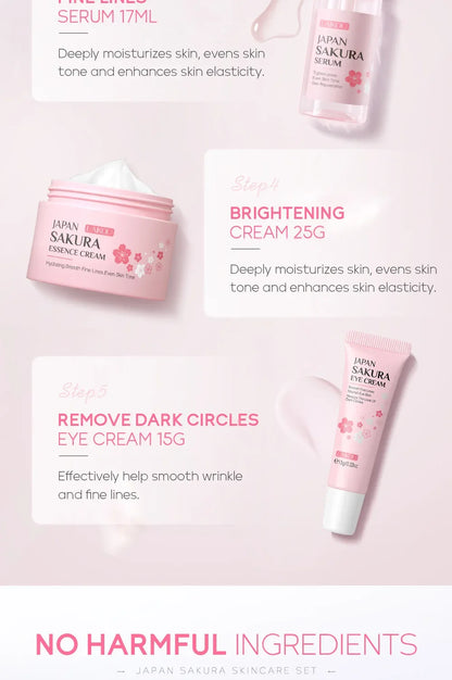 LAIKOU Sakura Kit Skin Care Sets Moisturizing and Reducing Fine Lines Cleansing Pore Product 5-Piece Korean Christmas Gift Set
