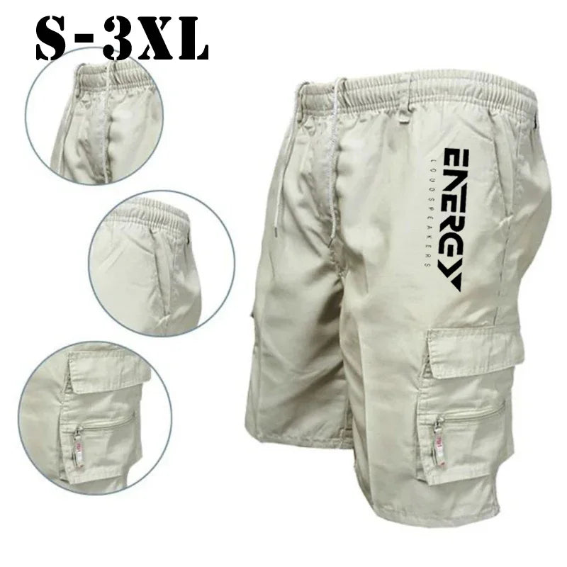 Outdoor Cargo Shorts Male Overalls Elastic Waist Cycling Shorts Multi-pockets Loose Work Shorts Quick Dry Sport Printed Trousers