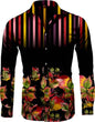 Fashion Irregular Plaid Flower Print Men's Long Sleeve Shirt Casual Party Street Hawaiian Polo Collar Shirt