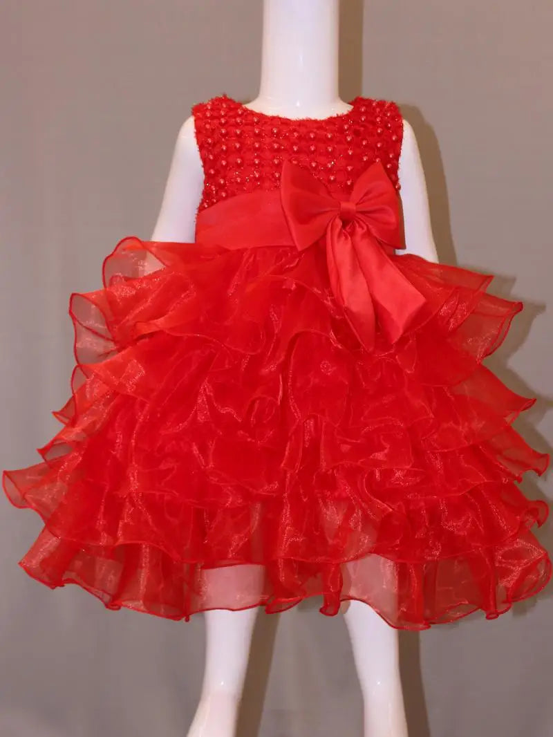 Tutu Beading Flower Baby Girl Dress For Wedding Party Sleeveless Infant Baby Dresses For 1st Birthday Toddler Baptism Clothes