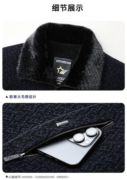 High Quality Winter Woolen Jacket for Men Versatile Brand Casual Business Cotton Trench Coat Add Velvet Keep Warm Overcoat Tops