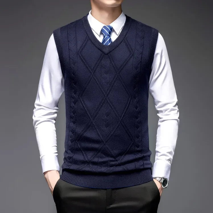 2025 New Trend Men's Business Casual Pullover Wear Warm Sleeveless Wool Knitted Sweater Vest Tops