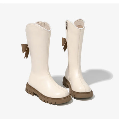 Long Boots for Girls and Children 2025 New Winter Long Leather Boots Princess Foreign Girls Plus Cashmere Shoes
