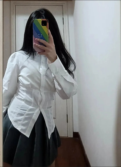 White Shirts Women Slim Sexy Girls All-match Preppy Style Long Sleeve Tops Casual Fashion Girls Classic Camisa Feminine