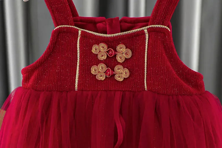 Toddler Baby Girls Dress Autumn  Winter Kids Red Christmas New Year Plush Warm Dress Infant Clothing Set Top+ skirt For 1-4 Years