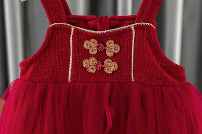 Toddler Baby Girls Dress Autumn  Winter Kids Red Christmas New Year Plush Warm Dress Infant Clothing Set Top+ skirt For 1-4 Years