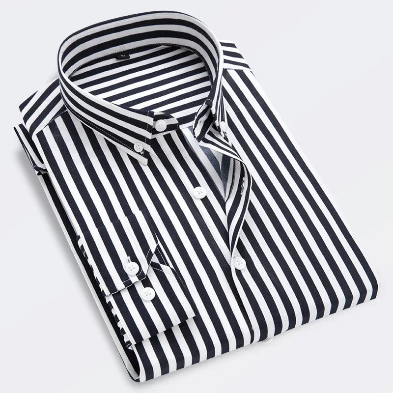 Brand New Men Shirt Male Dress Shirts Striped Men's Casual Long Sleeve Business Formal Plaid Shirt camisa social