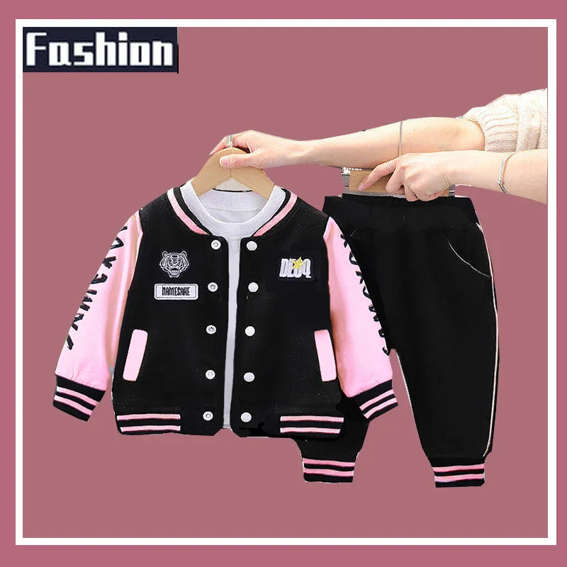 2025 New Kids Baseball Clothing Sets Boys Girls Casual Sports Suit Coat Pant 2Pcs Spring Autumn Thin Baby Tracksuit Outfits 1-4Y