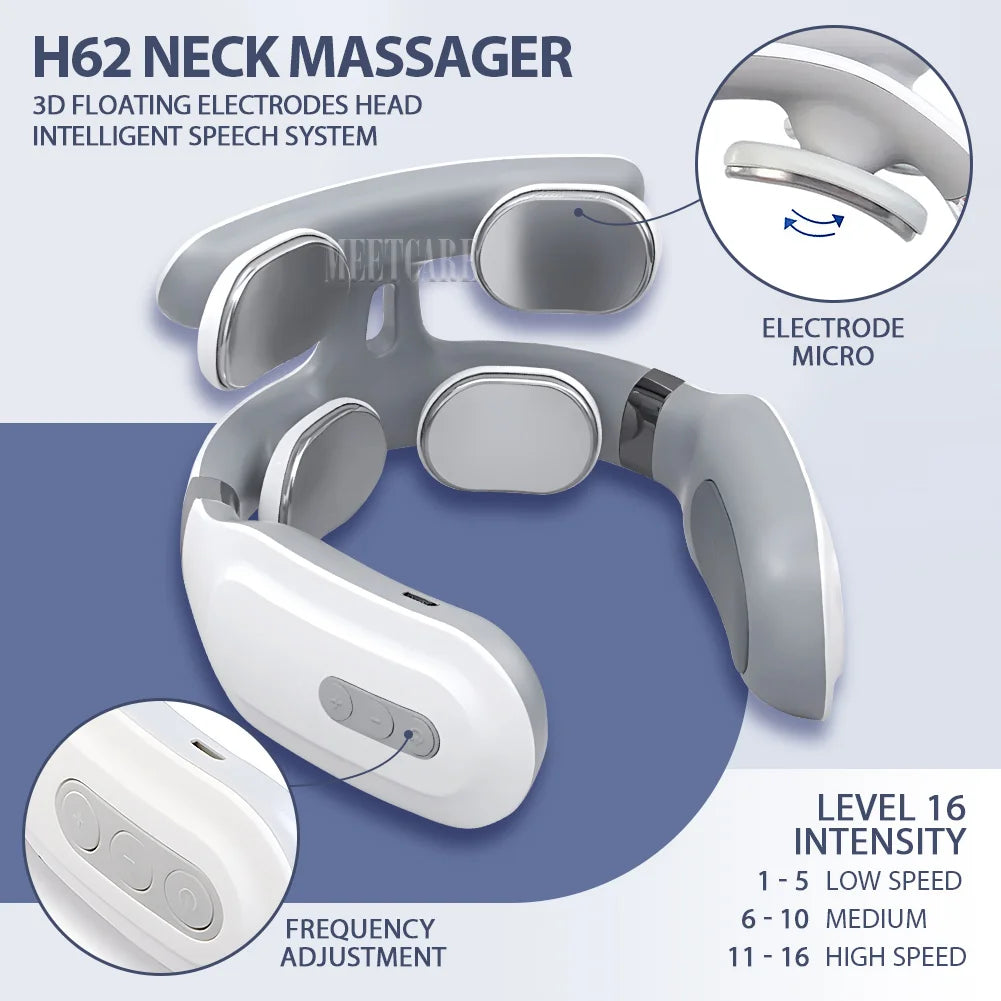 Smart Back Neck Massager with Heating TENS Pulse Cervical Muscle Massage Wireless Shoulder Relief Pain Health Care