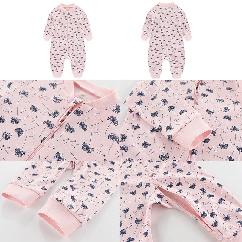 Newborn Baby 2-way Zipper Romper Cotton One-piece suit 0-24 Months Long Sleeve Newborn Baby Pajamas Comfortable Breathable