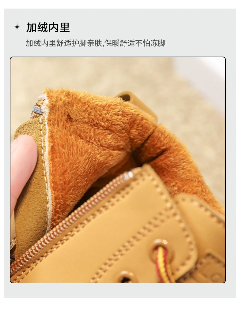 Classic Children Biker Boots Kids Tooling Boot Winter Child Plus Velvet Warm Snow Boot Anti-slip Wear-resistant Girls Boys Shoes