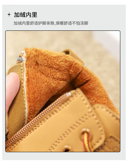 Classic Children Biker Boots Kids Tooling Boot Winter Child Plus Velvet Warm Snow Boot Anti-slip Wear-resistant Girls Boys Shoes