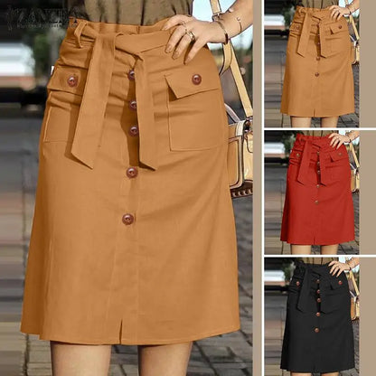 ZANZEA Cargo Skirts Elegant Women Evangelical Faldas  Mujer Office Lady High Waist Saias Summer 2025 Casual Buttons Up Jupes