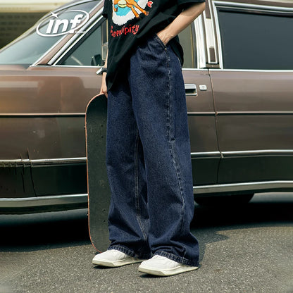 INFLATION Brown Retro Washed Denim Pants Unisex Classic Straight Leg Jeans Male Trouser Plus Size