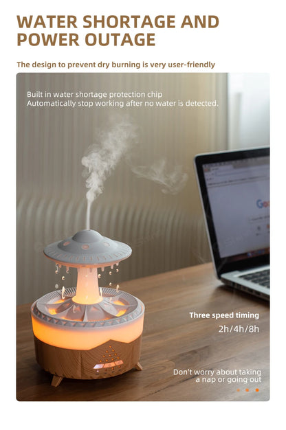Rain Cloud Humidifier Water Drip with Remote Raindrop Humidifier Rain Cloud Diffuser Mushroom Air Humidifier with Rain Lamp
