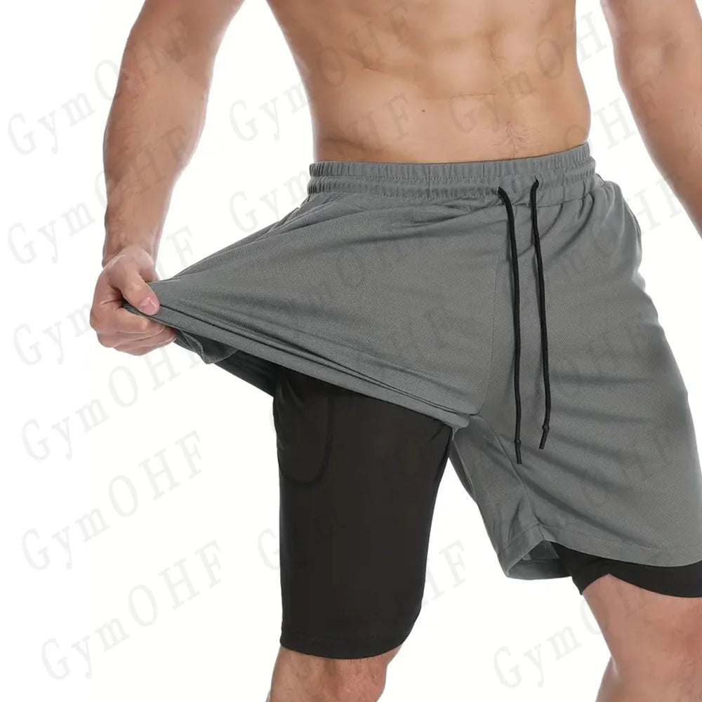 Goku Anime Running Shorts Men Fitness Gym Training 2 in 1 Sports Shorts Quick Dry Workout Jogging Double Deck Shorts