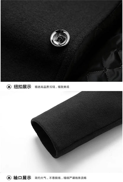 Men's Woolen Coat 2025 Autumn/Winter New Cotton Thickened Single Breasted Standing Collar Wool Blend Male Jacket