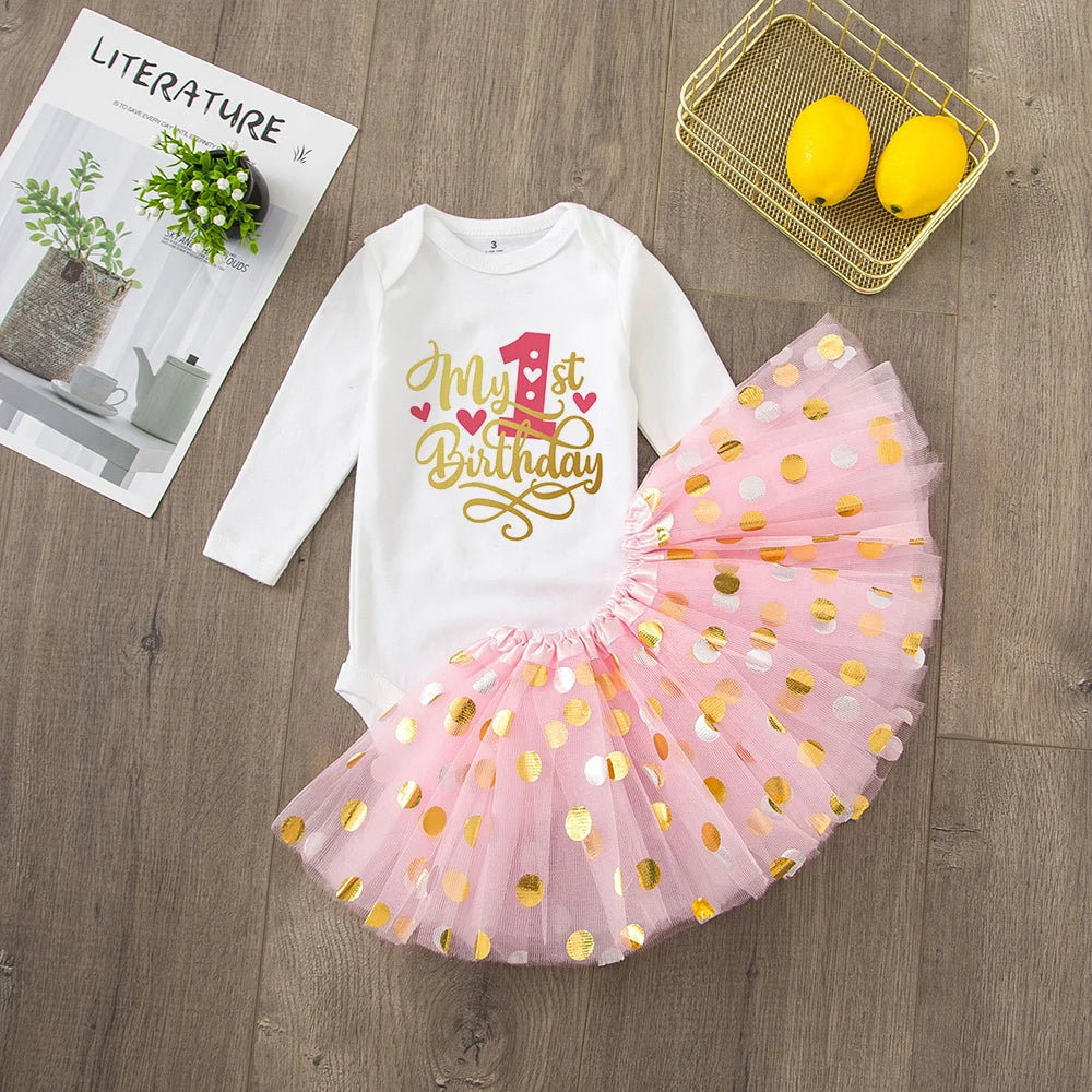 Baby Girl's 1st Birthday Outfit Birthday Girls Dress Set Newborn Infant Baby Girls 1st Birthday Dress Birthday Party Costume